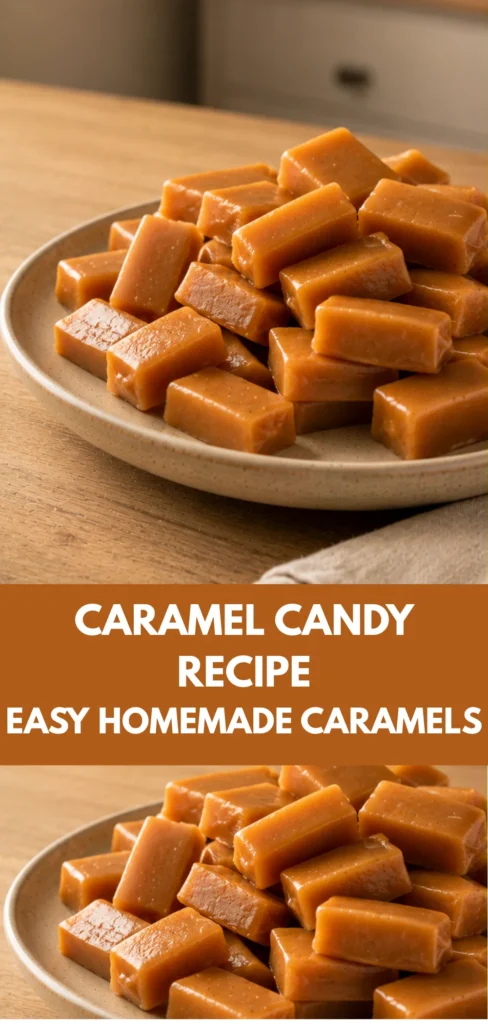 A serving of homemade golden-brown caramel toffees arranged on a simple neutral plate in a warm home dining setting, with natural shape variation, soft daylight and a softly blurred background.