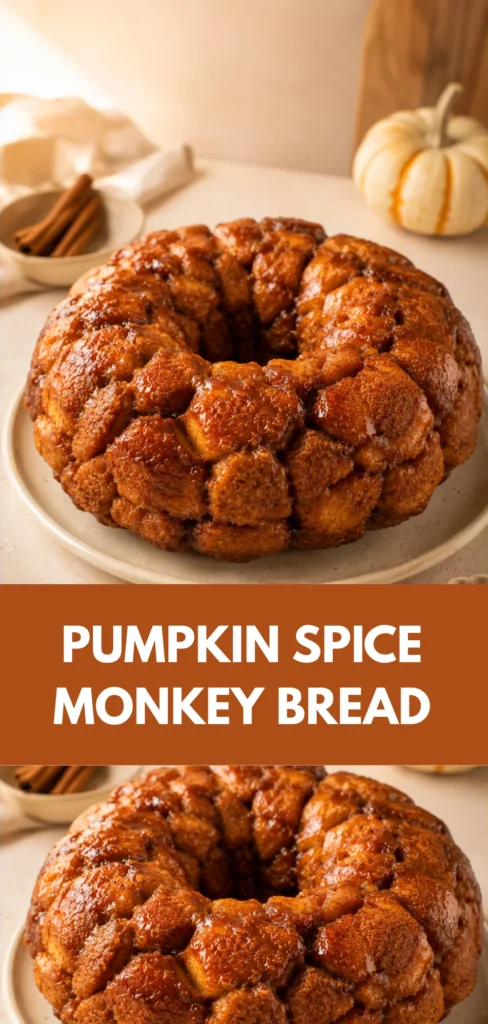 A complete golden-brown pull-apart monkey bread with caramelized edges on a simple serving plate, photographed in a warm home-baking setting.