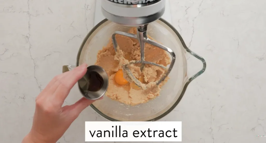 Egg and vanilla extract added to the cookie dough mixture