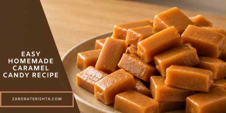 Easy homemade caramel candy recipe with soft chewy caramel pieces on a plate