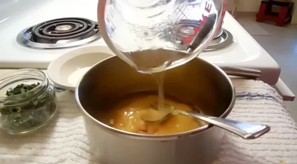 Chicken pot pie filling with mixed vegetables and cooked chicken