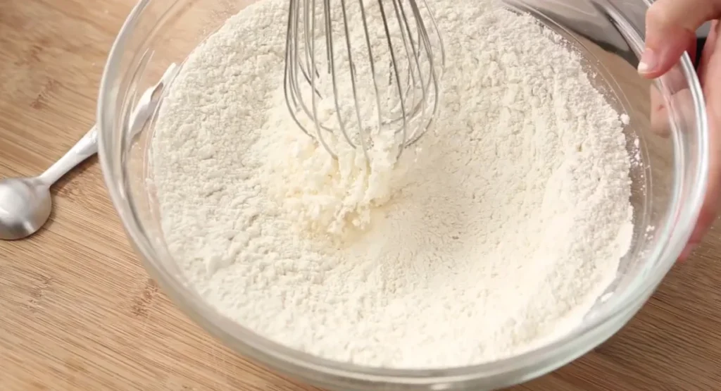 Flour, cornstarch, and salt whisked in a bowl