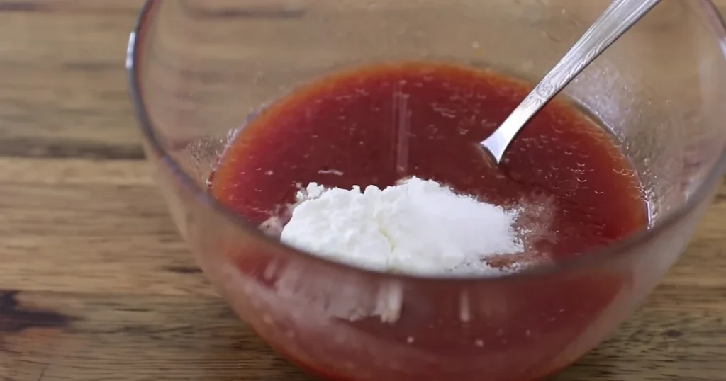 Sesame chicken sauce with cornstarch ready to whisk