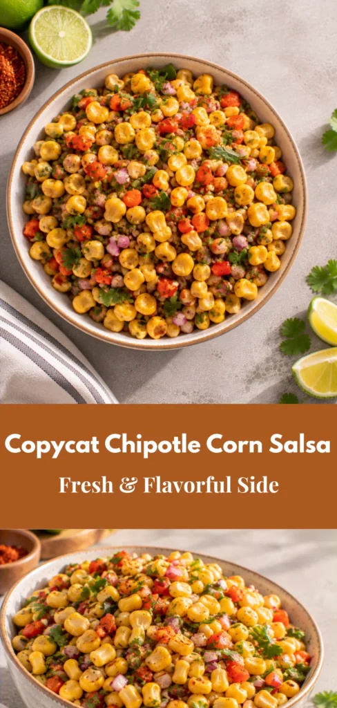 A bowl of freshly prepared corn salsa filled with sweet corn and chopped fresh ingredients on a tabletop, photographed in natural daylight as a colorful homemade side dish.
