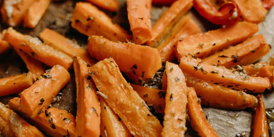 Close-up of caramelized edges on honey roasted carrots