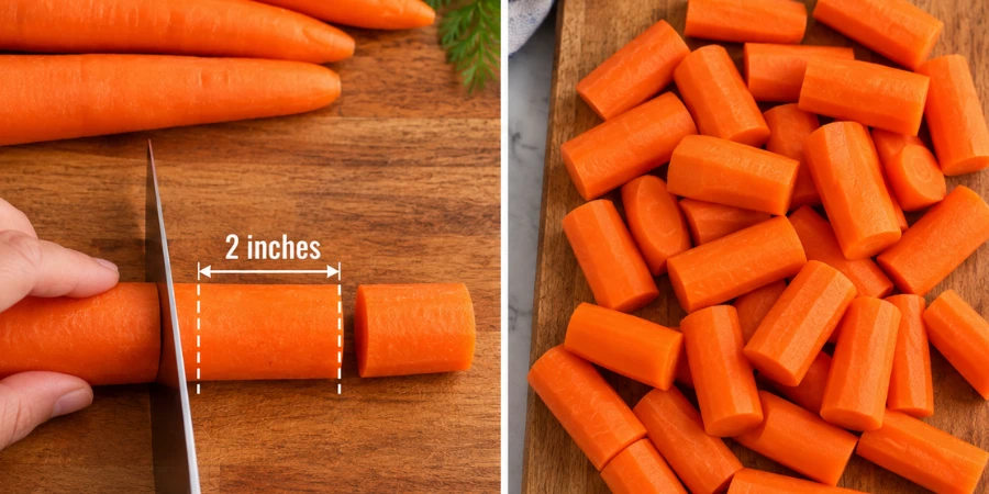 Carrots cut into 2-inch diagonal pieces for even roasting