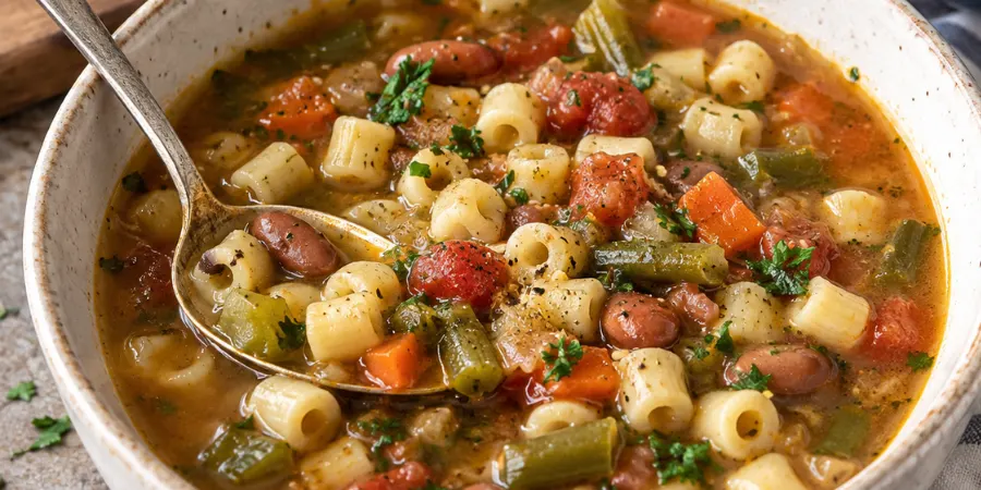 A variation of the soup – for example, the pasta or bean version in a bowl