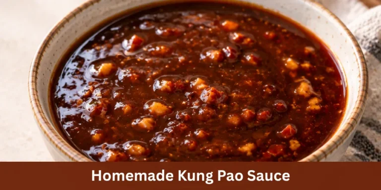 A bowl of homemade Kung Pao Sauce showing its finished consistency on a simple food-focused surface.