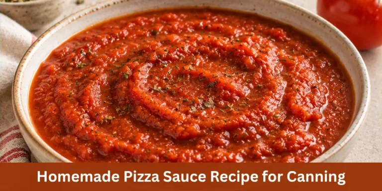 A shallow ceramic bowl filled with freshly prepared homemade pizza sauce, showing a smooth thick tomato texture on a simple kitchen surface with fresh tomatoes and herbs nearby.