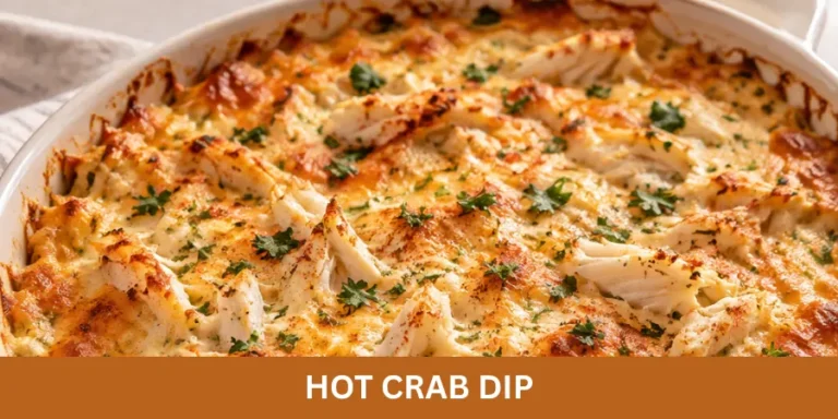 Hot crab dip in its serving dish, shown as a finished creamy appetizer with a clean and simple presentation.