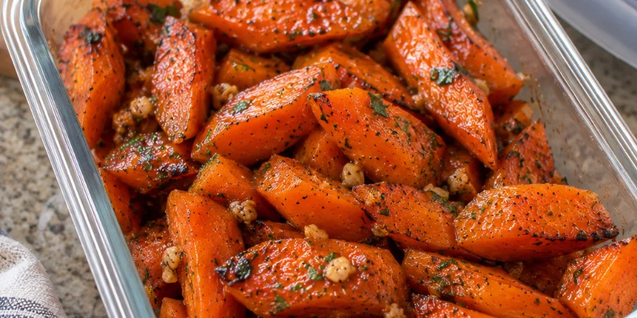 Leftover honey glazed carrots stored in an airtight container